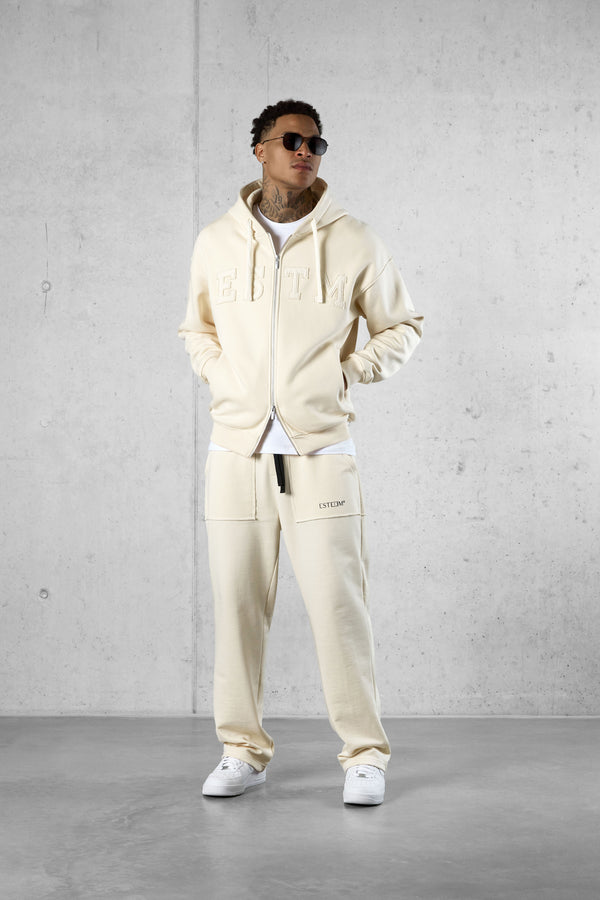 BEIGE ESTM APPLIQUÉ OVERSIZED ZIP HOODIE