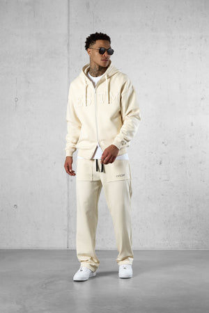 BEIGE ESTM APPLIQUÉ OVERSIZED ZIP HOODIE