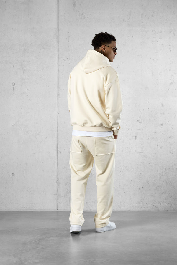 BEIGE ESTM APPLIQUÉ OVERSIZED ZIP HOODIE