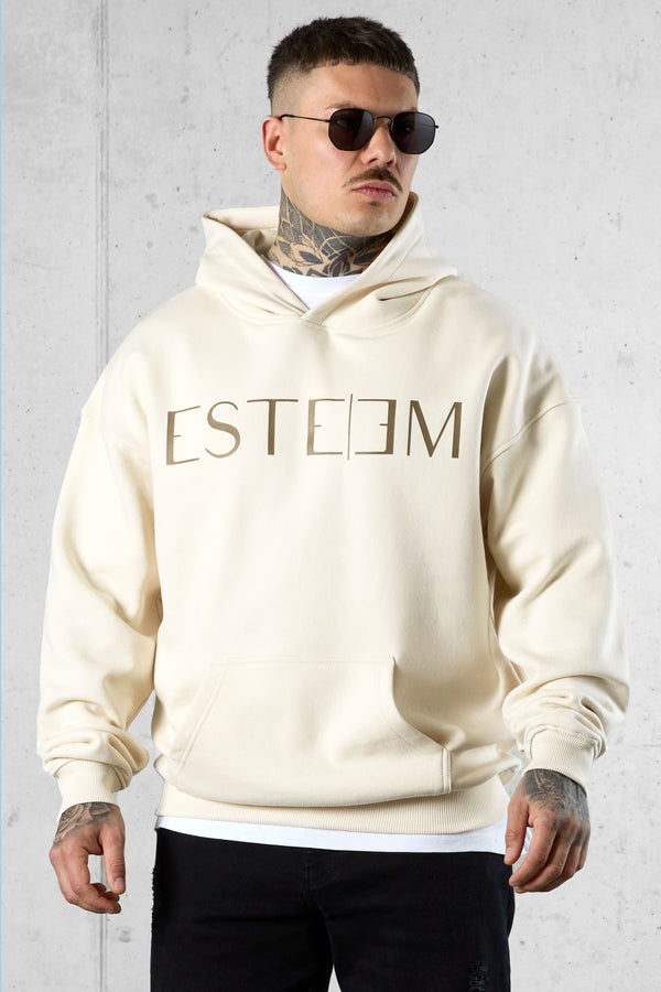 BEIGE LETTERING OVERSIZED HOODIE