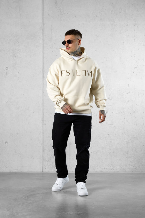 BEIGE LETTERING OVERSIZED HOODIE