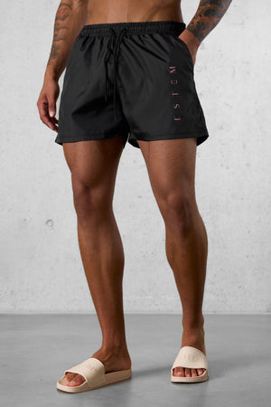 BLACK BURNTCORAL VERTICAL SWIMSHORTS