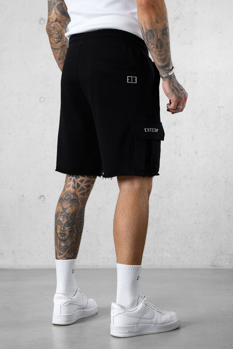 BLACK DISCREET CARGO SWEATSHORTS