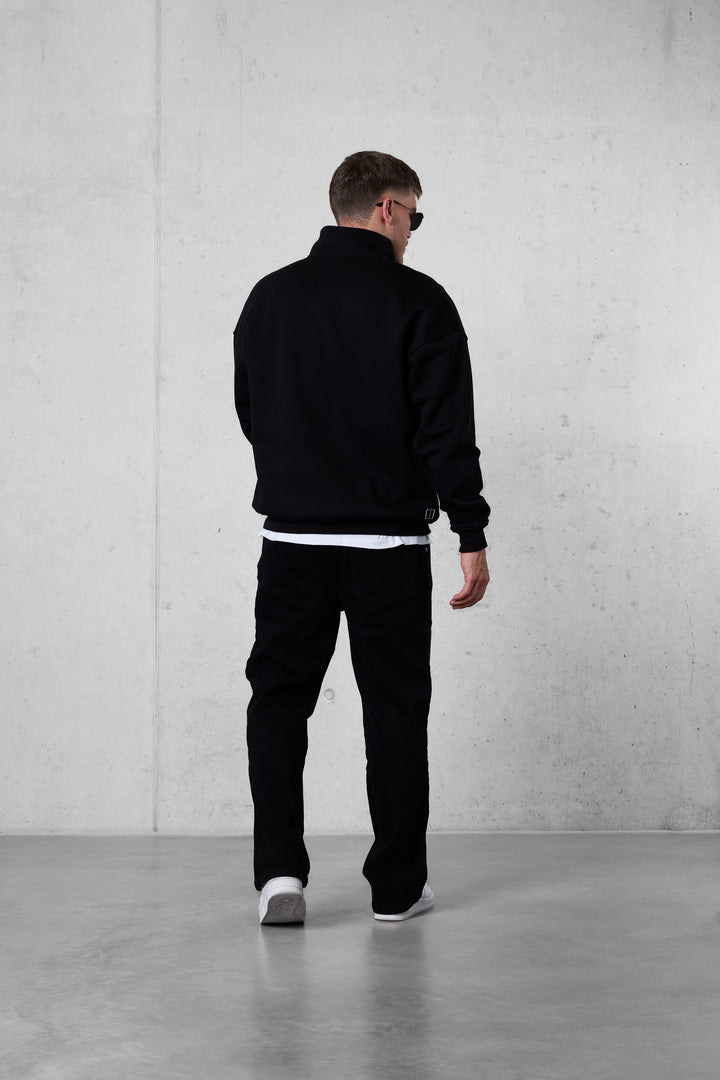 BLACK DISCREET OVERSIZED HALFZIP SWEATER