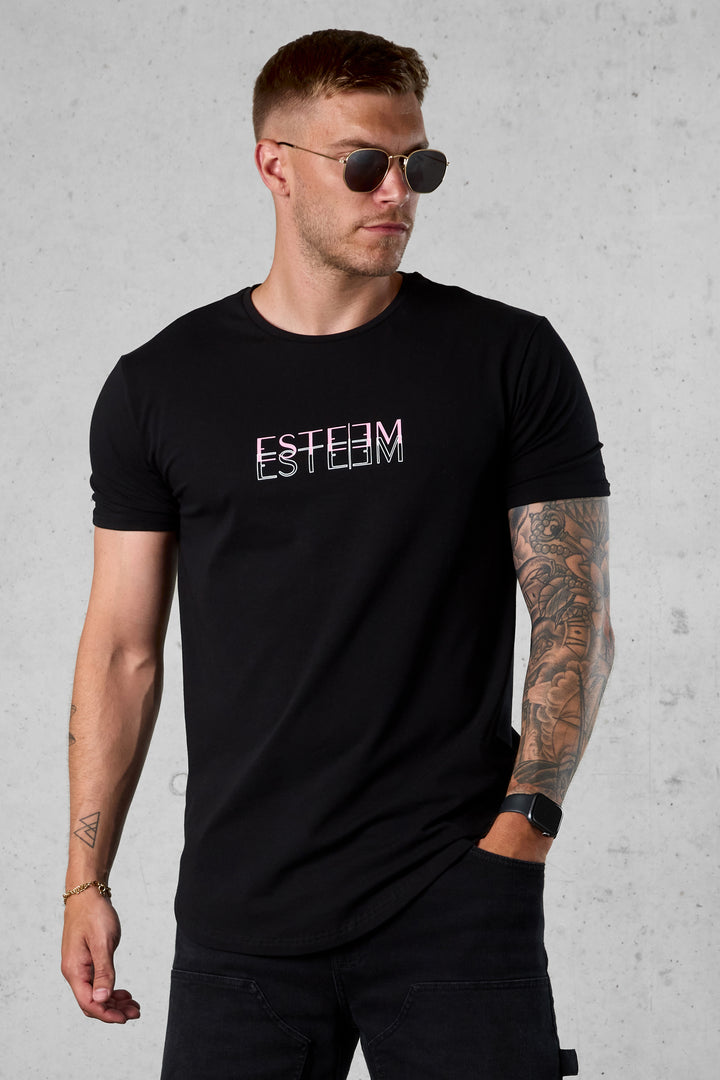 BLACK DOUBLE LETTERING TEE