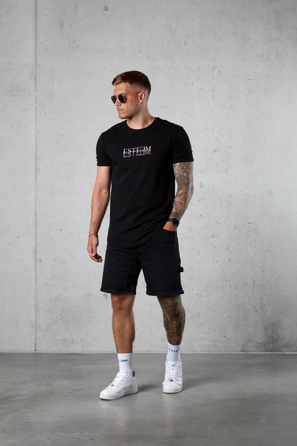 BLACK DOUBLE LETTERING TEE
