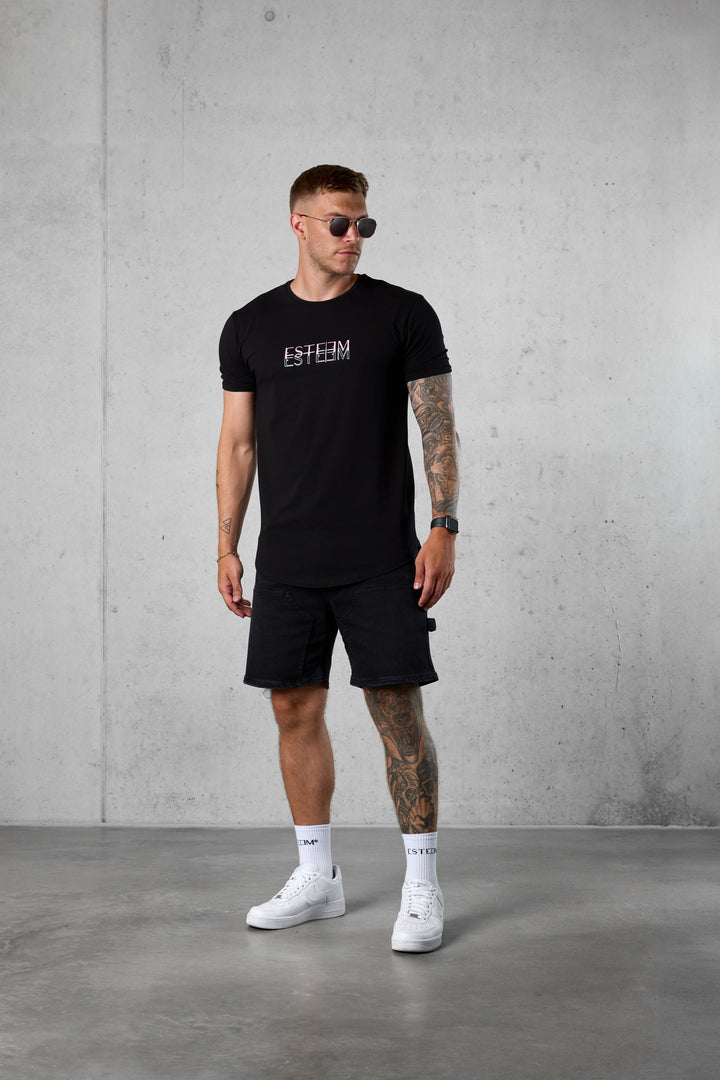 BLACK DOUBLE LETTERING TEE