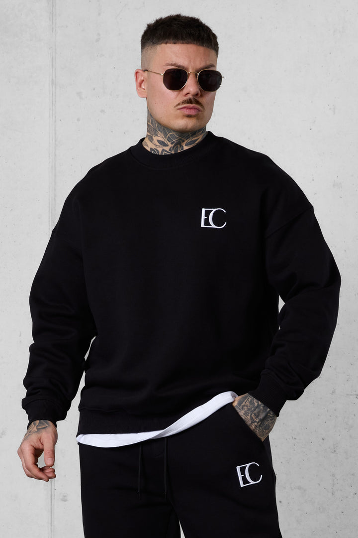 BLACK EC LOGO OVERSIZED SWEATER