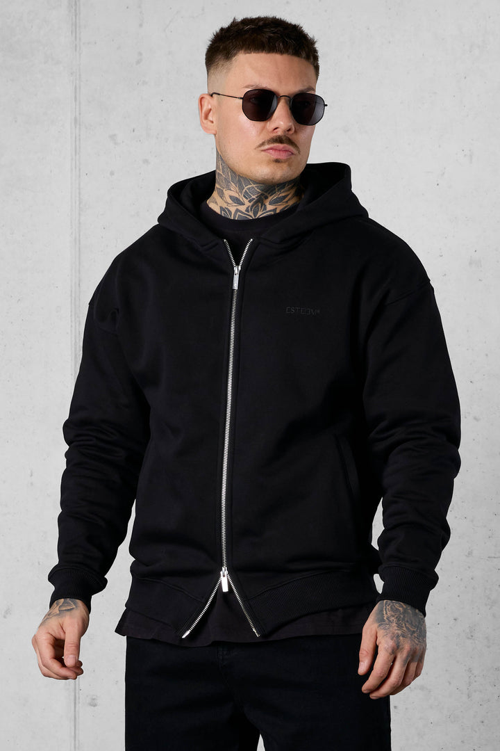 BLACK ESSENTIAL OVERSIZED ZIP HOODIE