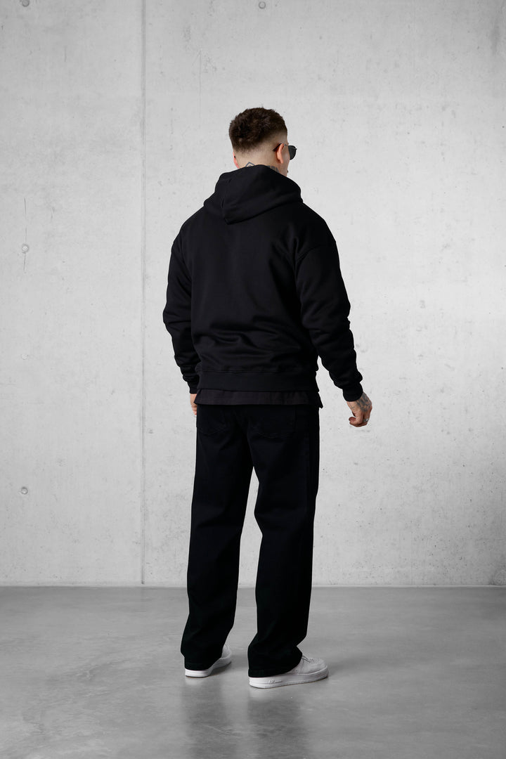 BLACK ESSENTIAL OVERSIZED ZIP HOODIE