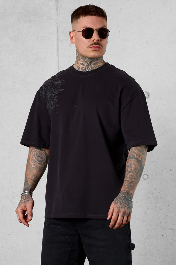 BLACK FLOWERS OVERSIZED TEE