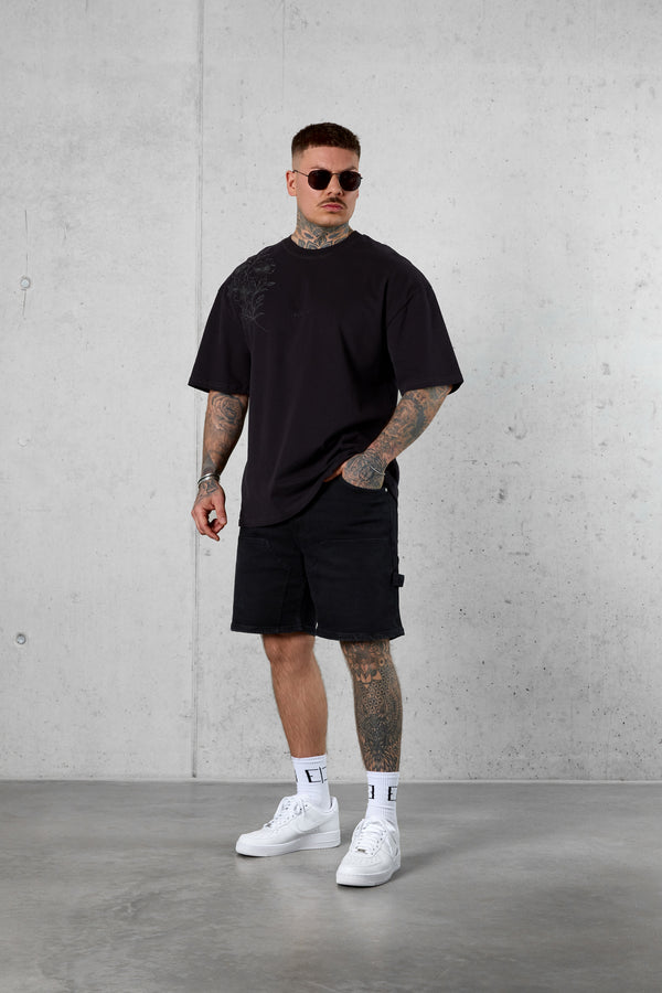 BLACK FLOWERS OVERSIZED TEE
