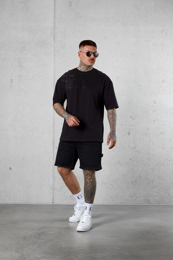 BLACK FLOWERS OVERSIZED TEE