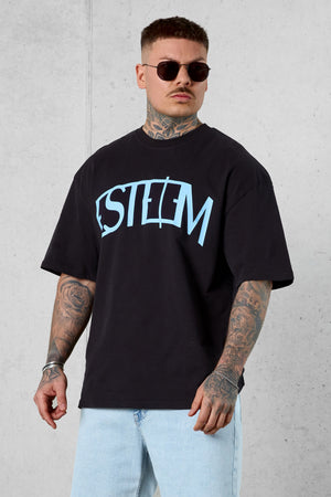 BLACK LIGHTBLUE CURVE OVERSIZED TEE