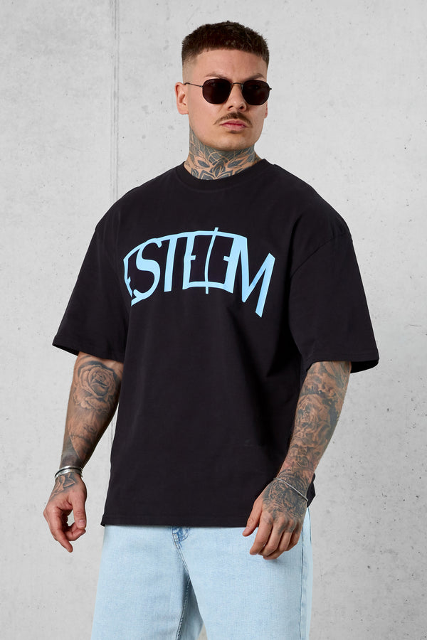 BLACK LIGHTBLUE CURVE OVERSIZED TEE