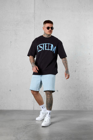 BLACK LIGHTBLUE CURVE OVERSIZED TEE
