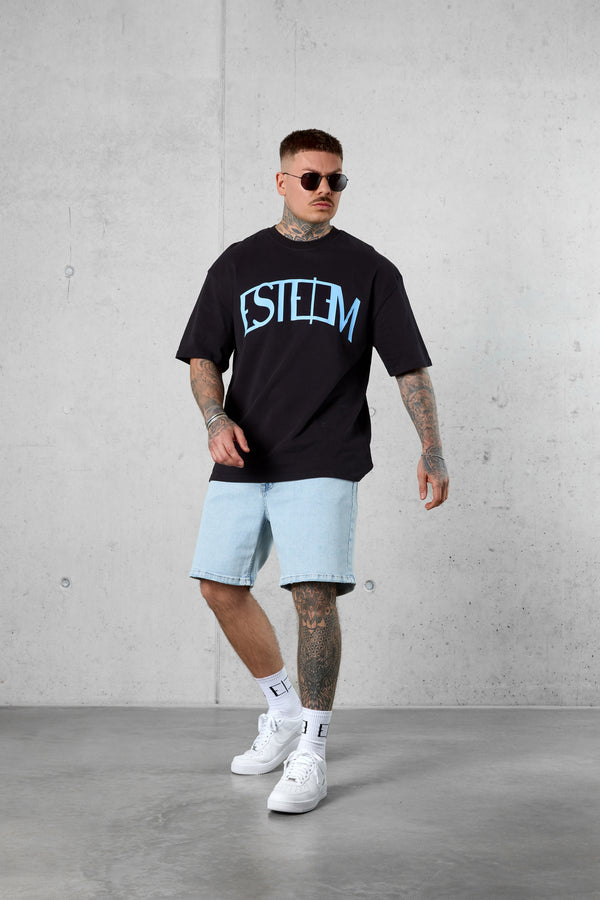 BLACK LIGHTBLUE CURVE OVERSIZED TEE