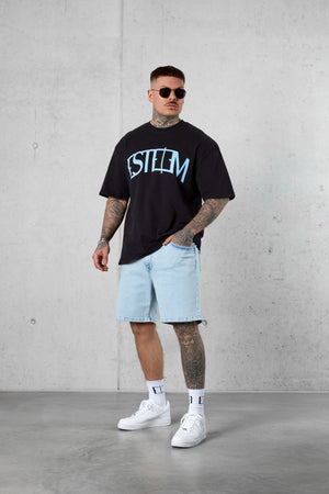 BLACK LIGHTBLUE CURVE OVERSIZED TEE