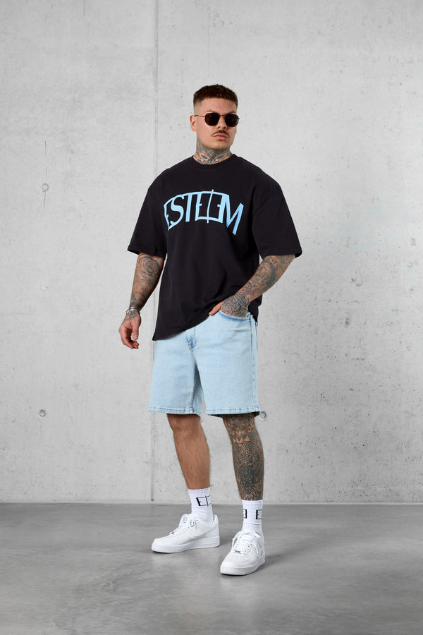 BLACK LIGHTBLUE CURVE OVERSIZED TEE
