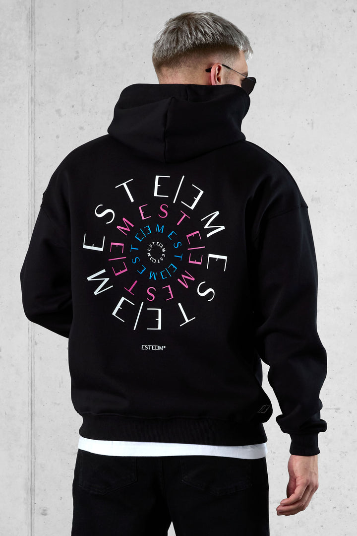 BLACK MIXED CIRCLES OVERSIZED HOODIE