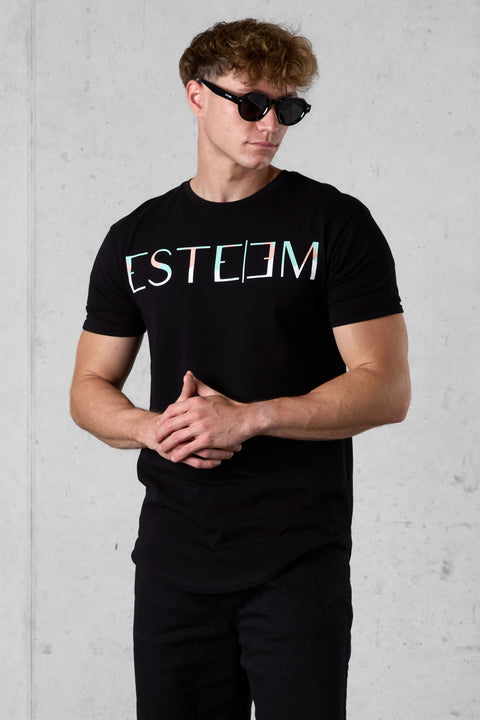BLACK MIXED COLORS LETTERING TEE