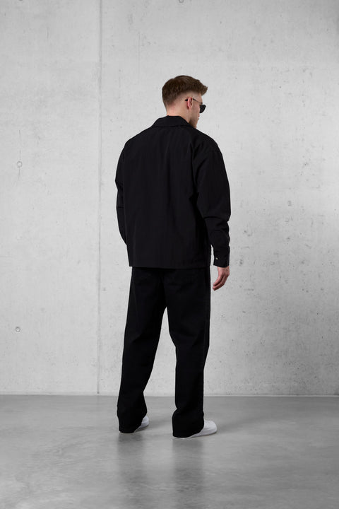 BLACK NYLON OVERSIZED JACKET