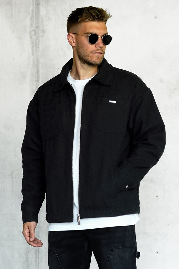 BLACK OVERSIZED FLANNEL JACKET