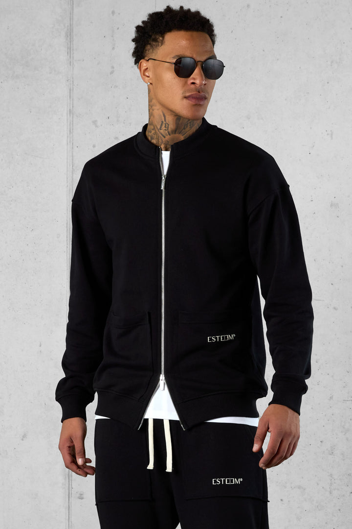 BLACK SEAMS POCKET ZIP SWEATER