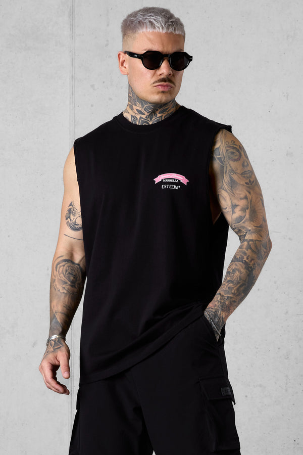 BLACK SUMMER ROMANCE OVERSIZED TANK TEE