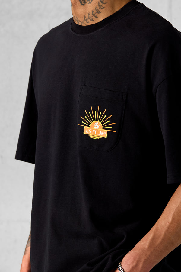 BLACK SUNSET POCKET OVERSIZED TEE