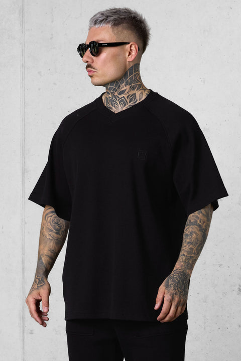 BLACK WAFFLE OVERSIZED TEE