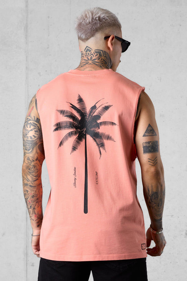 BURNTCORAL PALM OVERSIZED TANK TEE