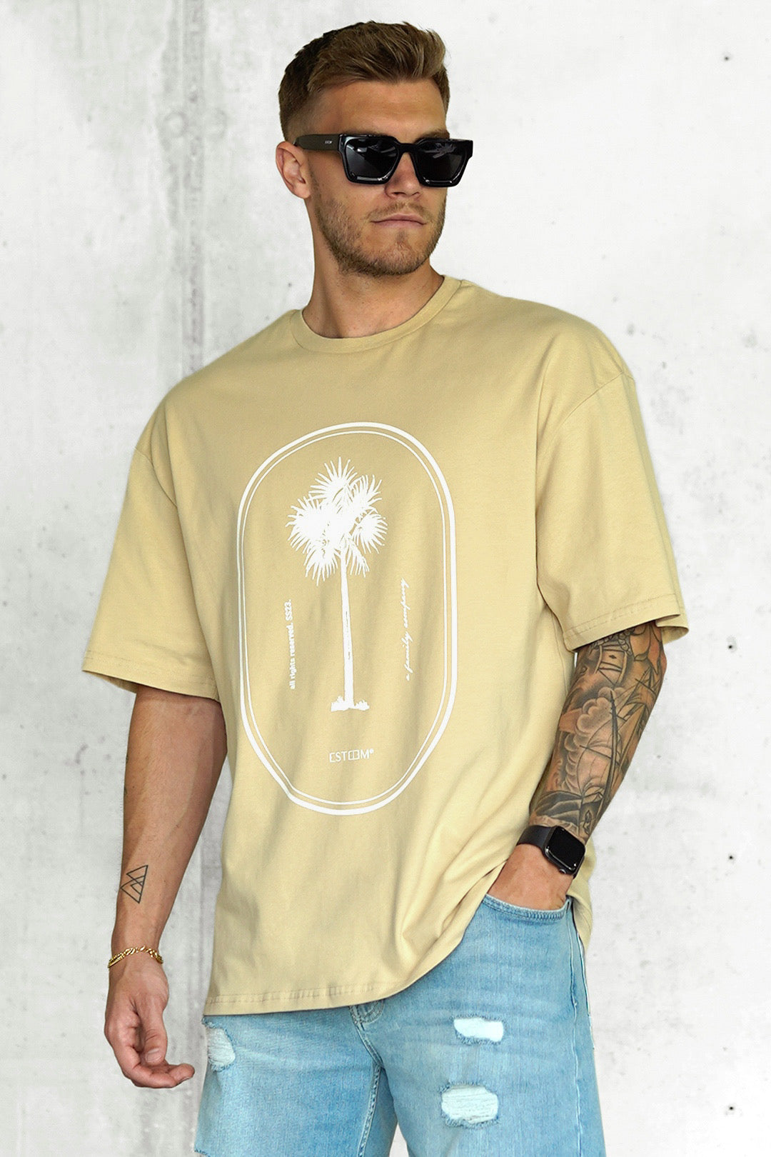 Camel Single Palm Oversized Tee ESTEEM Clothing