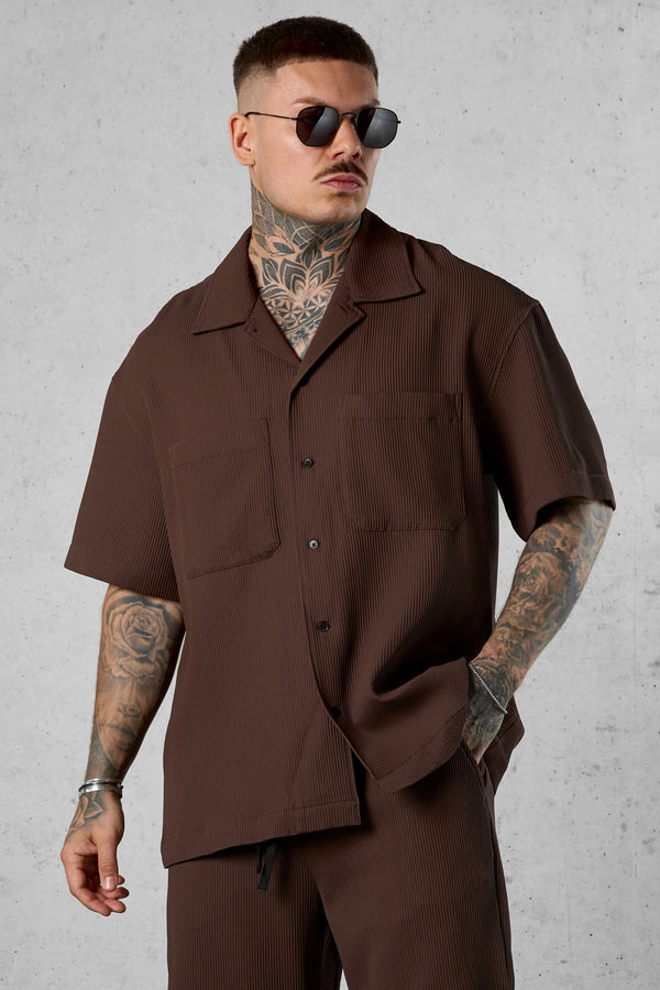 COFFEE PLEATED SHIRT