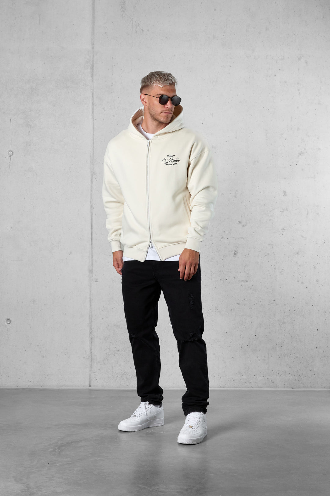 CREAM L'ATELIER 76 OVERSIZED ZIP HOODIE