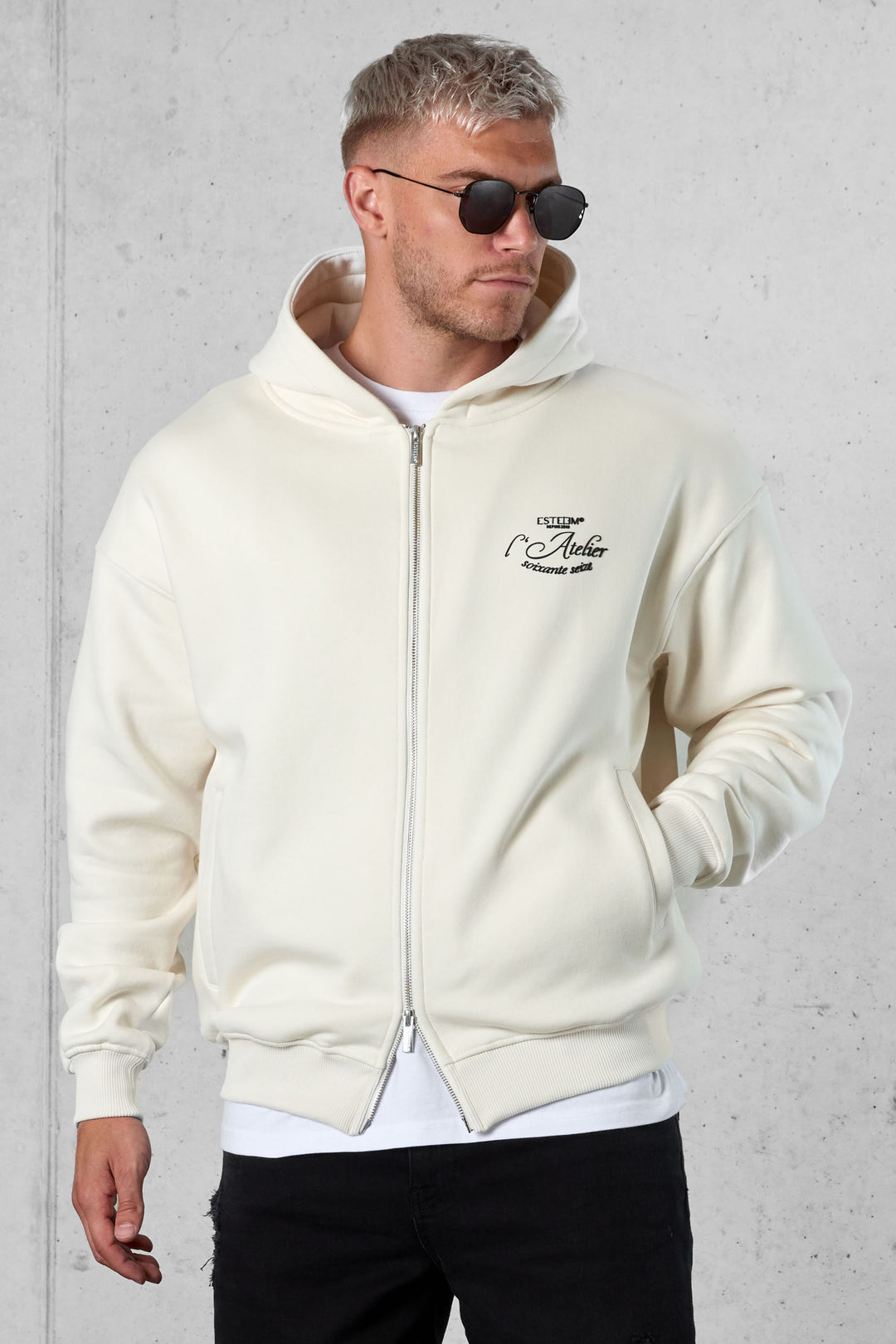 CREAM L'ATELIER 76 OVERSIZED ZIP HOODIE