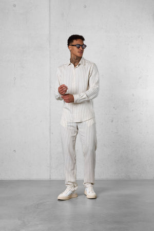 ECRU STRIPED LINEN SHIRT
