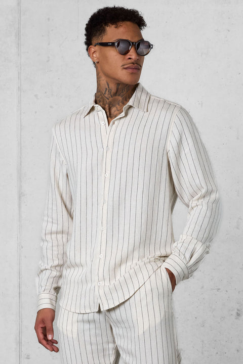 ECRU STRIPED LINEN SHIRT