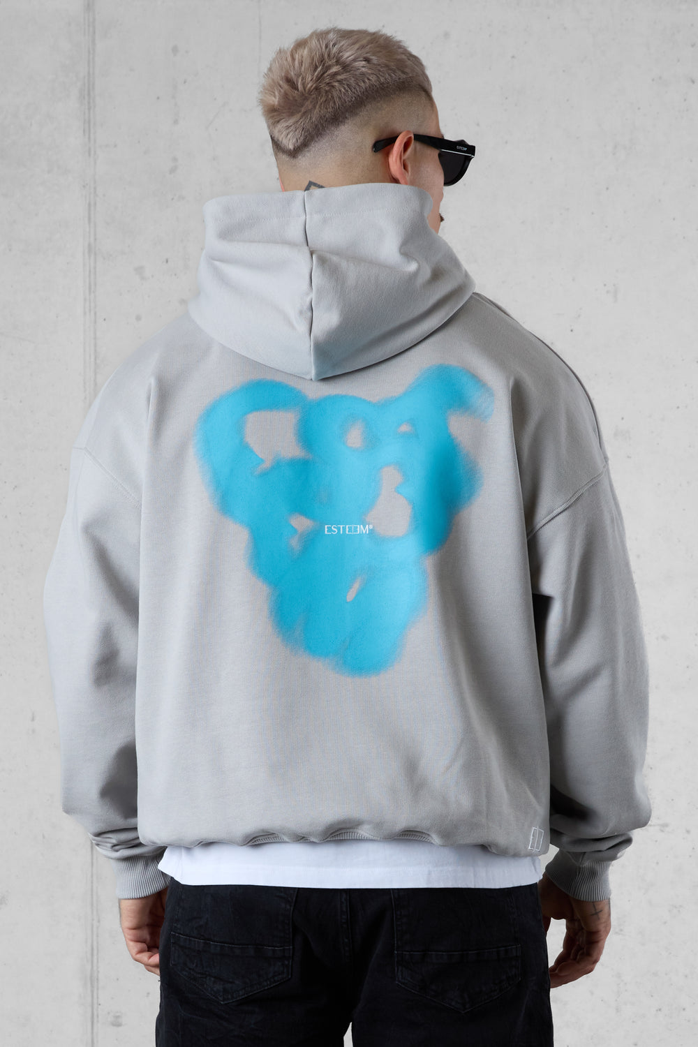 GREY ICED BLURRED HEARTS OVERSIZED HOODIE