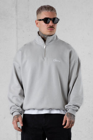 GREY SIGNATURE HALFZIP OVERSIZED SWEATER