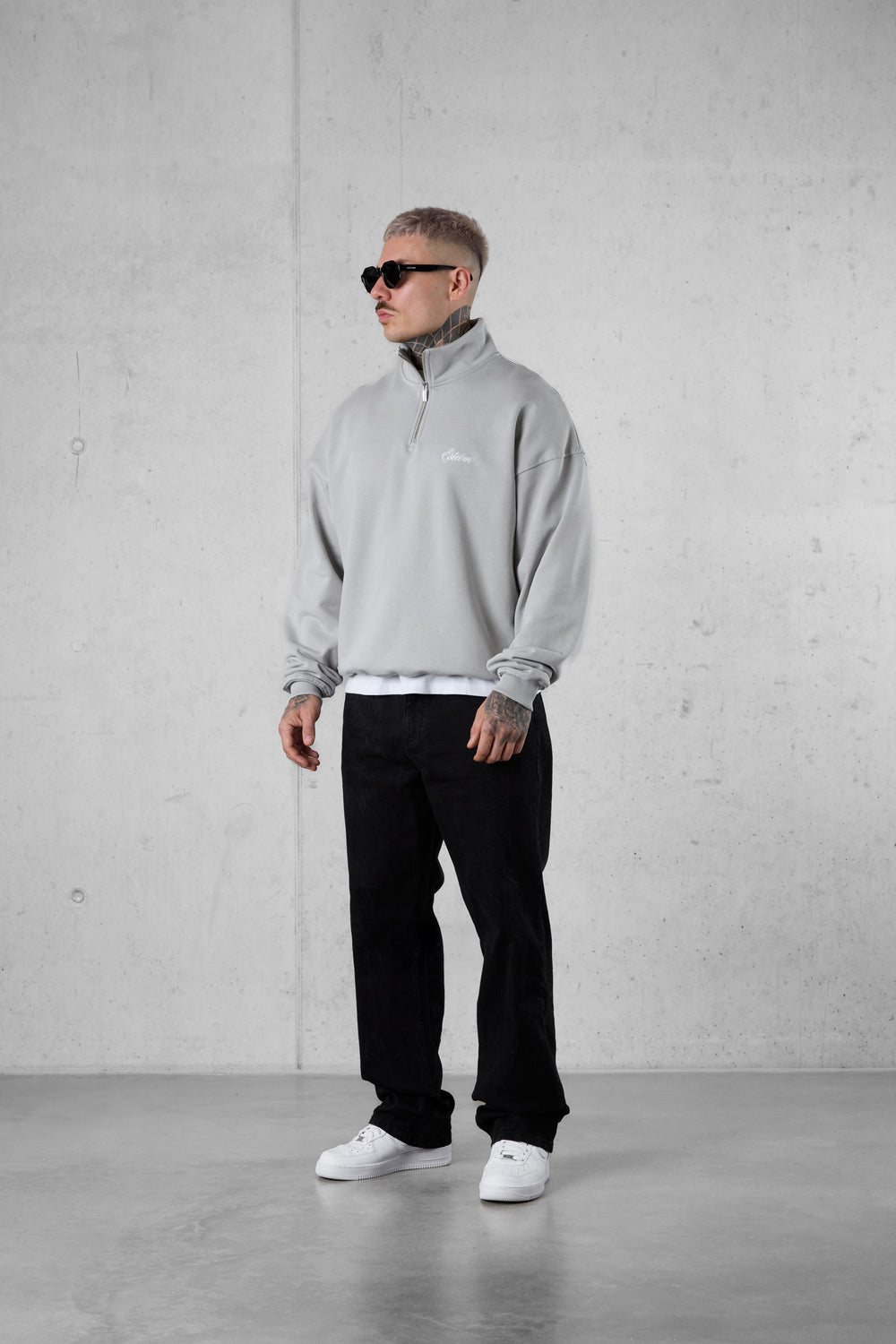 GREY SIGNATURE HALFZIP OVERSIZED SWEATER