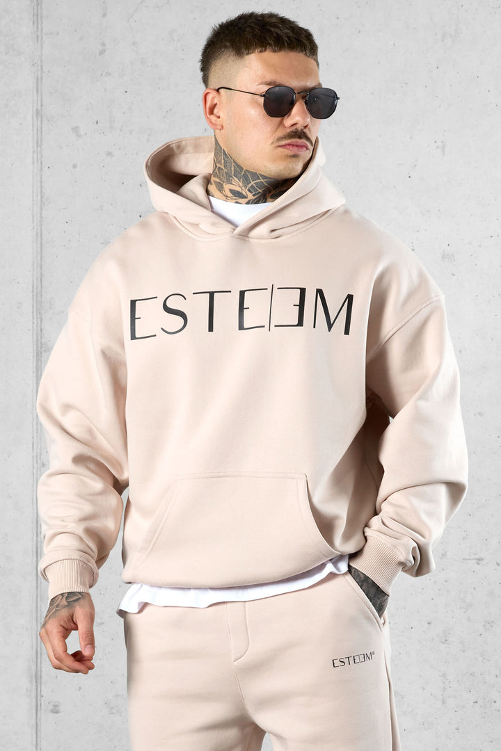 GREIGE LETTERING OVERSIZED HOODIE