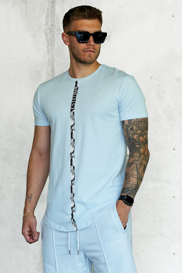 LIGHTBLUE PALM STRIPE TEE