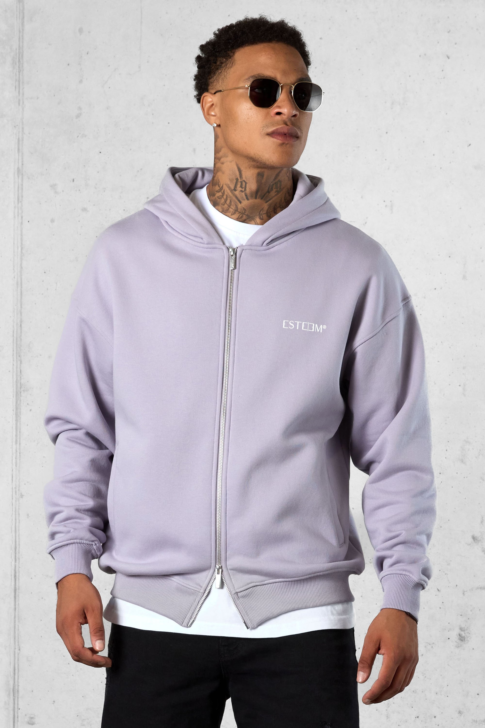 Lilac Discreet Oversized Zip Hoodie ESTEEM Clothing