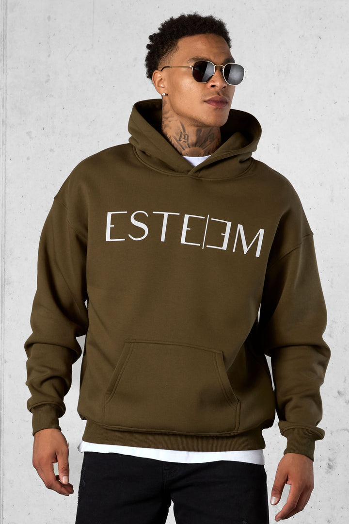 OLIVE LETTERING OVERSIZED HOODIE