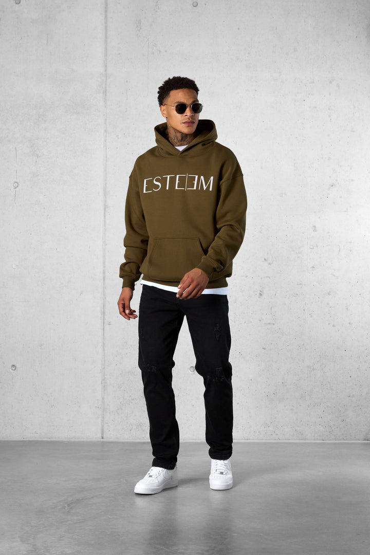 OLIVE LETTERING OVERSIZED HOODIE