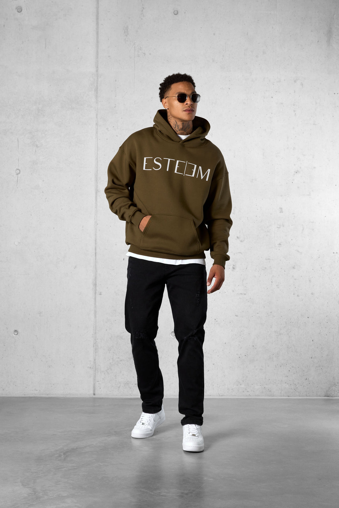 OLIVE LETTERING OVERSIZED HOODIE