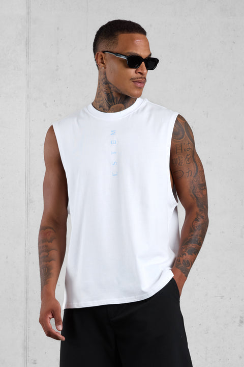 WHITE SKYBLUE VERTICAL OVERSIZED TANK TEE