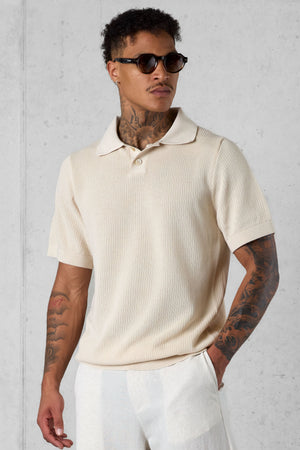 SAND OVERSIZED KNIT POLOSHIRT