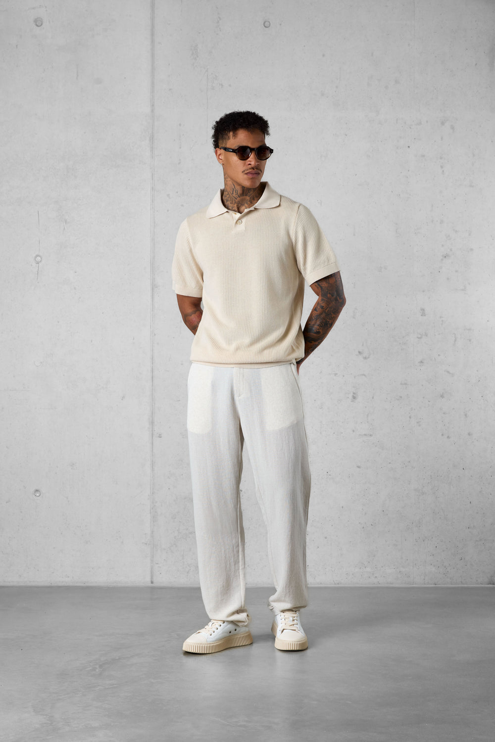SAND OVERSIZED KNIT POLOSHIRT